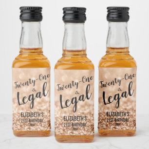 21 en Juridische Blush Roos Gouden Glitter Custom  Likeurfles Etiket