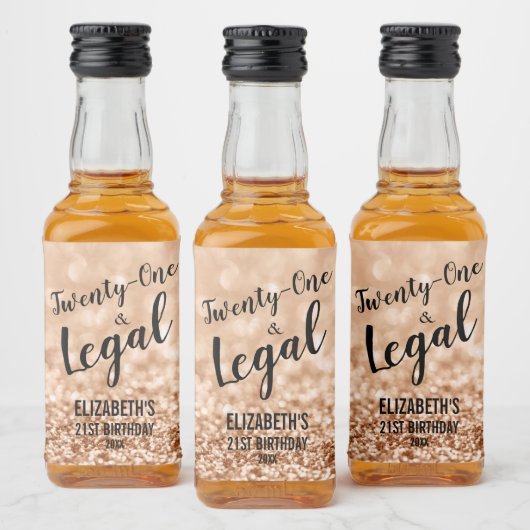 21 en Juridische Blush Roos Gouden Glitter Custom  Likeurfles Etiket (Flessen)