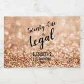 21 en Juridische Blush Roos Gouden Glitter Custom  Likeurfles Etiket (Enkel label)