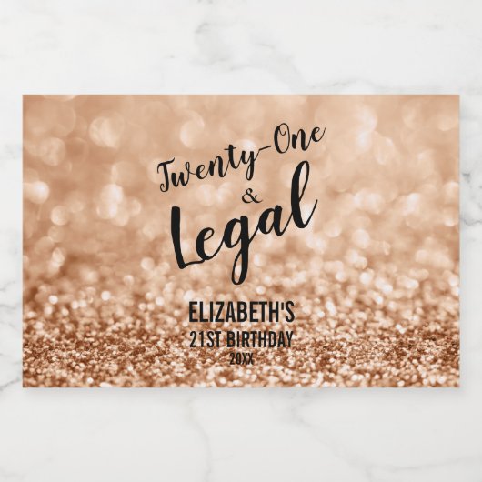 21 en Juridische Blush Roos Gouden Glitter Custom  Likeurfles Etiket (Enkel label)