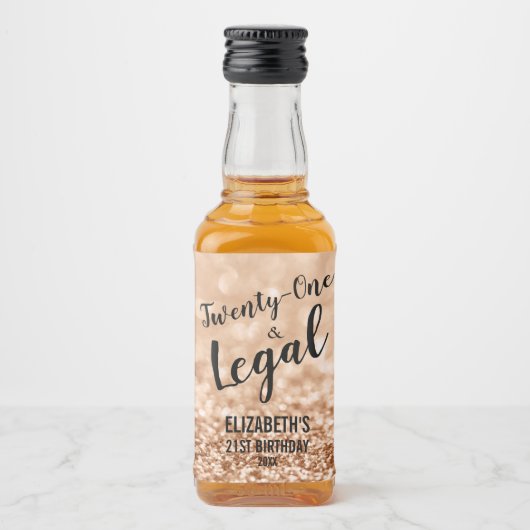 21 en Juridische Blush Roos Gouden Glitter Custom  Likeurfles Etiket (Voorkant)