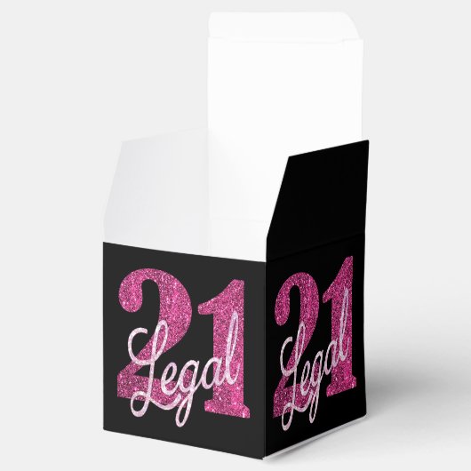 21 en juridische | Fun Pink Faux Glitter 21e verja Bedankdoosjes (Geopend)