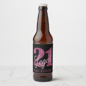 21 en juridische | Fun Pink Faux Glitter 21e verja Bier Etiket (Voorkant)