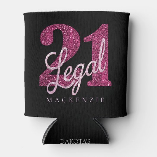 21 en juridische | Fun Pink Faux Glitter 21e verja Blikjeskoeler (Voorkant)