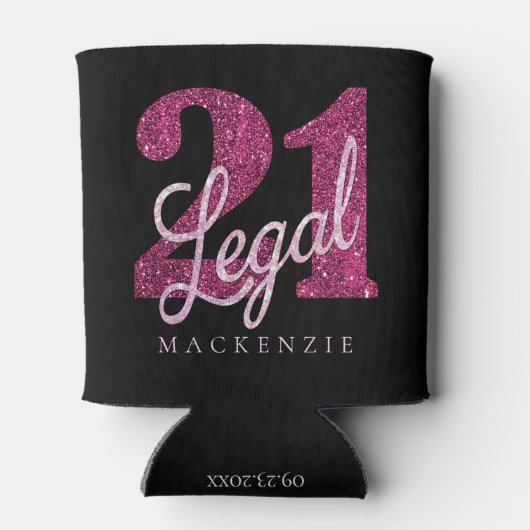 21 en juridische | Fun Pink Faux Glitter 21e verja Blikjeskoeler (Achterkant)