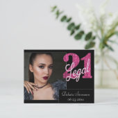 21 en juridische | Fun Pink Faux Glitter 21e verja Briefkaart (Staand voorkant)