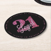 21 en juridische | Fun Pink Faux Glitter 21e verja Ronde Kartonnen Onderzetter (Gebogen)