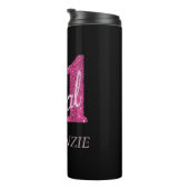 21 en juridische | Fun Pink Faux Glitter 21e verja Thermosbeker (Geroteerd rechts)
