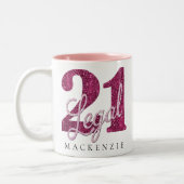 21 en juridische | Fun Pink Faux Glitter 21e verja Tweekleurige Koffiemok (Links)