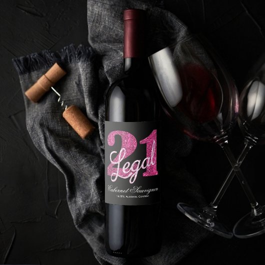 21 en juridische | Fun Pink Faux Glitter 21e verja Wijn Etiket