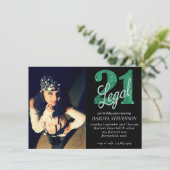 21 en juridische | Green Faux Glitter 21st BDay Fo Kaart (Staand voorkant)
