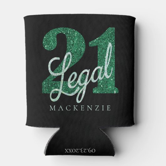 21 en juridische | Groene Faux Glitter 21e verjaar Blikjeskoeler (Achterkant)