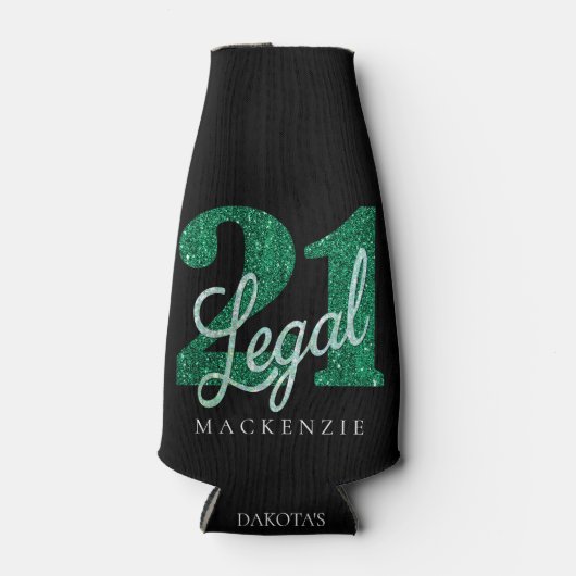 21 en juridische | Groene Faux Glitter 21e verjaar Flesjeskoeler (Voorkant)