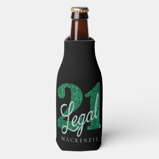 21 en juridische | Groene Faux Glitter 21e verjaar Flesjeskoeler (Fles Voorkant)