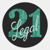 21 en juridische | Groene Faux Glitter 21e verjaar Ronde Sticker (Voorkant)