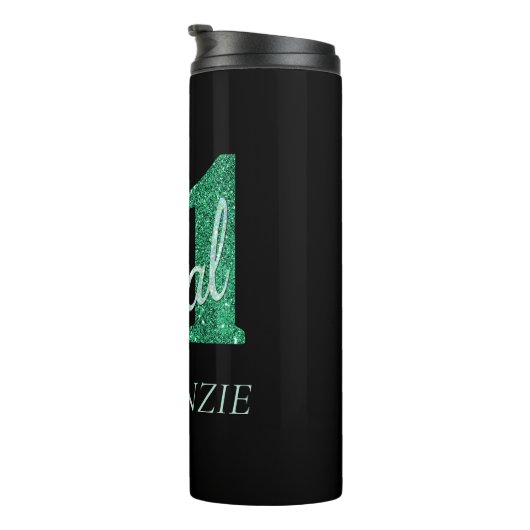 21 en juridische | Groene Faux Glitter 21e verjaar Thermosbeker (Geroteerd rechts)