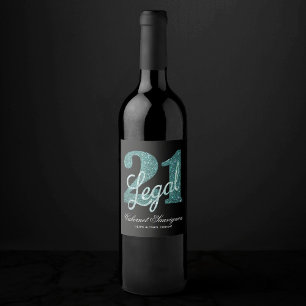 21 en juridische   Groene Faux Glitter 21e verjaar Wijn Etiket