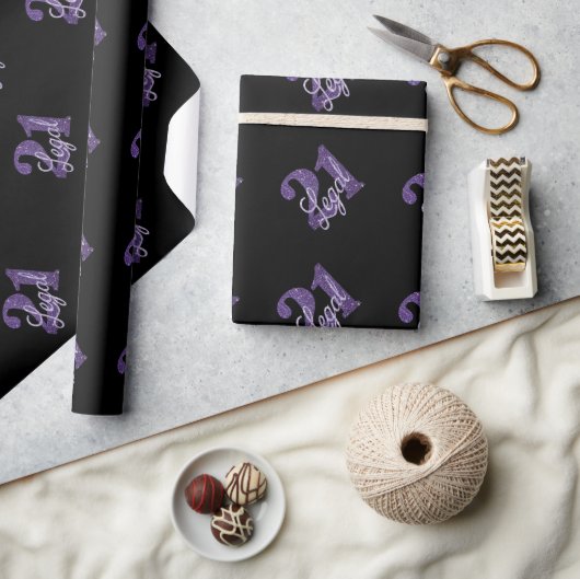 21 en juridische | Paarse Faux Glitter 21e Verjaar Cadeaupapier (Crafts)