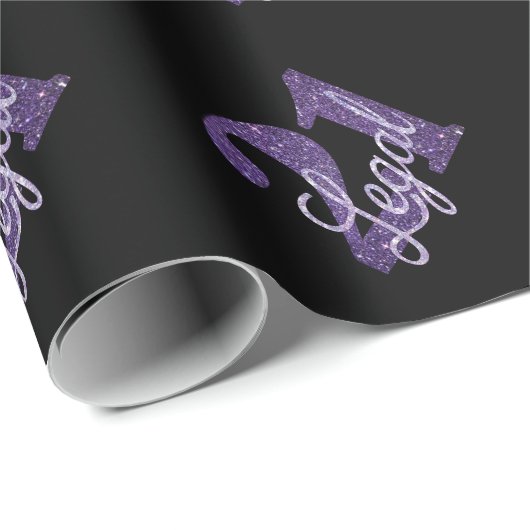 21 en juridische | Paarse Faux Glitter 21e Verjaar Cadeaupapier (Rol Hoek)