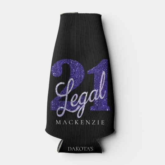 21 en juridische | Paarse Faux Glitter 21e Verjaar Flesjeskoeler (Voorkant)