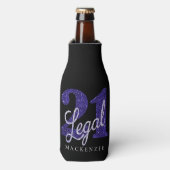 21 en juridische | Paarse Faux Glitter 21e Verjaar Flesjeskoeler (Fles Voorkant)