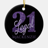 21 en juridische | Paarse Faux Glitter 21e Verjaar Keramisch Ornament (Voorkant)