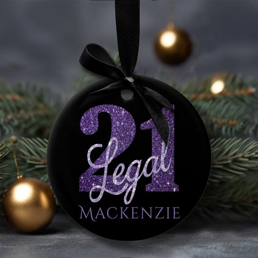 21 en juridische | Paarse Faux Glitter 21e Verjaar Keramisch Ornament