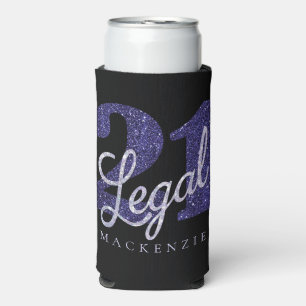 21 en juridische   Paarse Faux Glitter 21e Verjaar Seltzer Blikjeskoeler