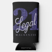 21 en juridische | Paarse Faux Glitter 21e Verjaar Seltzer Blikjeskoeler (Achterkant)