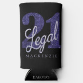 21 en juridische | Paarse Faux Glitter 21e Verjaar Seltzer Blikjeskoeler (Voorkant)