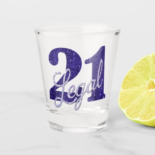 21 en juridische | Paarse Faux Glitter 21e Verjaar Shot Glas (Voorkant)