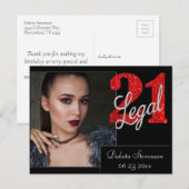 21 en juridische | Red Faux Glitter Foto Dank u Briefkaart (Voorkant / Achterkant)