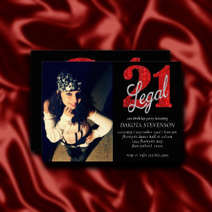 21 en juridische   Red Faux Glitter Foto Keepsake Kaart