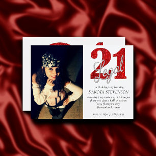 21 en juridische   Red Faux Glitter Foto Keepsake Kaart