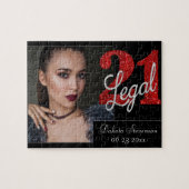 21 en juridische | Red Faux Glitter Foto Keepsake Legpuzzel (Horizontaal)