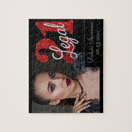 21 en juridische | Red Faux Glitter Foto Keepsake Legpuzzel (Verticaal)