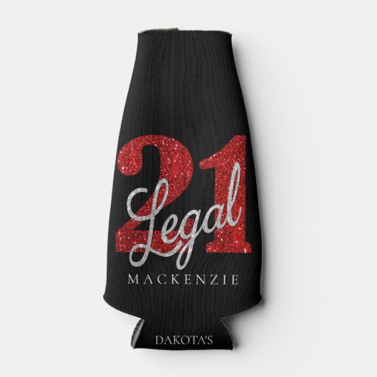 21 en juridische | Rode faux glitter 21e verjaarda Flesjeskoeler (Voorkant)