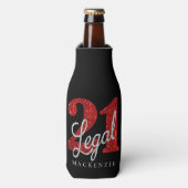 21 en juridische | Rode faux glitter 21e verjaarda Flesjeskoeler (Fles Voorkant)