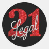 21 en juridische | Rode faux glitter 21e verjaarda Ronde Sticker (Voorkant)
