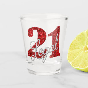21 en juridische   Rode faux glitter 21e verjaarda Shot Glas