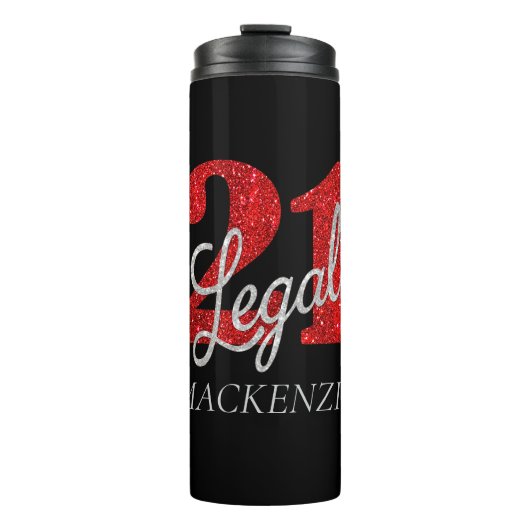 21 en juridische | Rode faux glitter 21e verjaarda Thermosbeker (Voorkant)