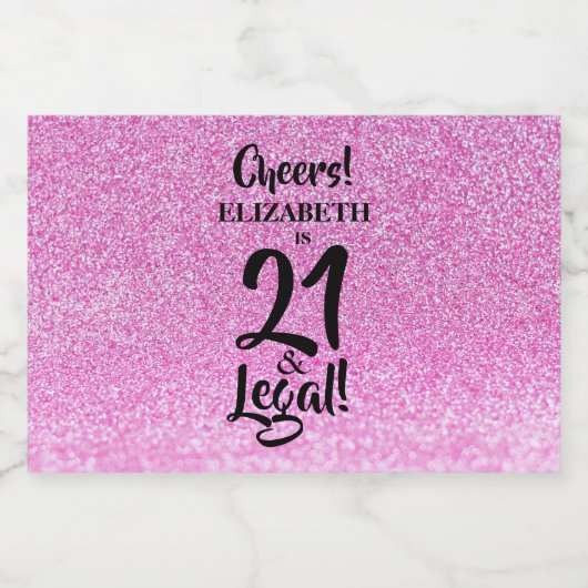 21 en Juridische Roze Faux Glitter Custom Mini Likeurfles Etiket (Enkel label)