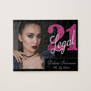 21 en juridische   Roze Faux Glitter Foto Keepsake Legpuzzel
