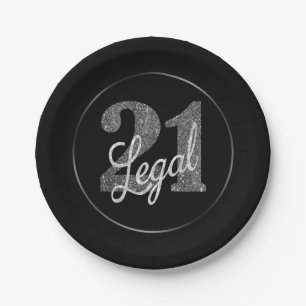 21 en juridische  Zilver Glitzy Glam 21ste verjaar Papieren Bordje