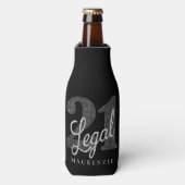 21 en juridische | Zilveren Faux Glitter 21e verja Flesjeskoeler (Fles Voorkant)