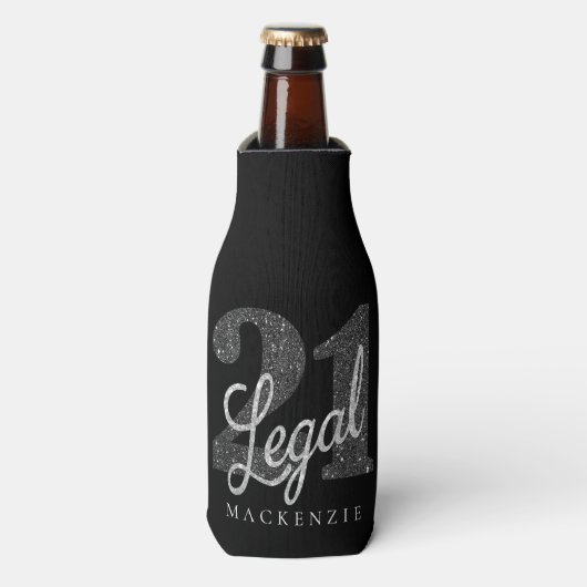 21 en juridische | Zilveren Faux Glitter 21e verja Flesjeskoeler (Fles Voorkant)