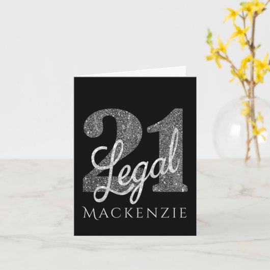 21 en juridische | Zilveren Faux Glitter 21e verja Kaart (Gele Bloem)