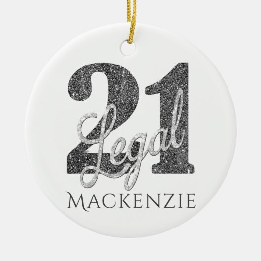 21 en juridische | Zilveren Faux Glitter 21e verja Keramisch Ornament (Voorkant)