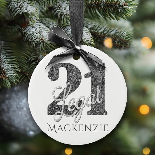 21 en juridische | Zilveren Faux Glitter 21e verja Keramisch Ornament