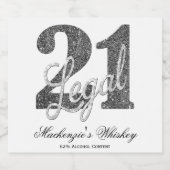 21 en juridische | Zilveren Faux Glitter 21e verja Likeurfles Etiket (Enkel label)